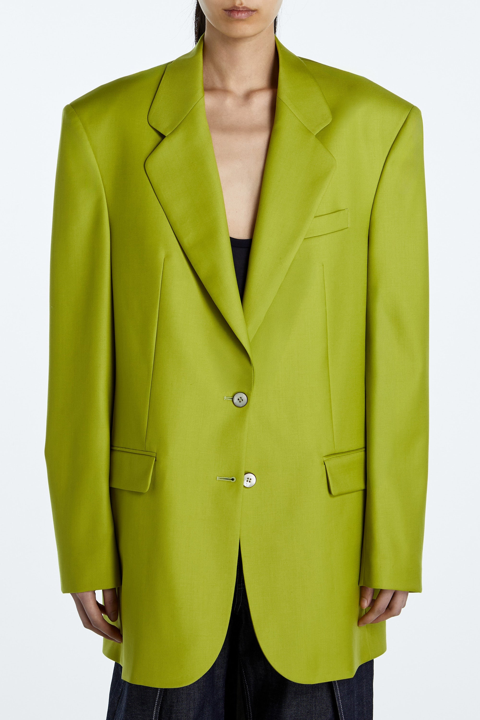 SHAO chartreuse oversized blazer front view