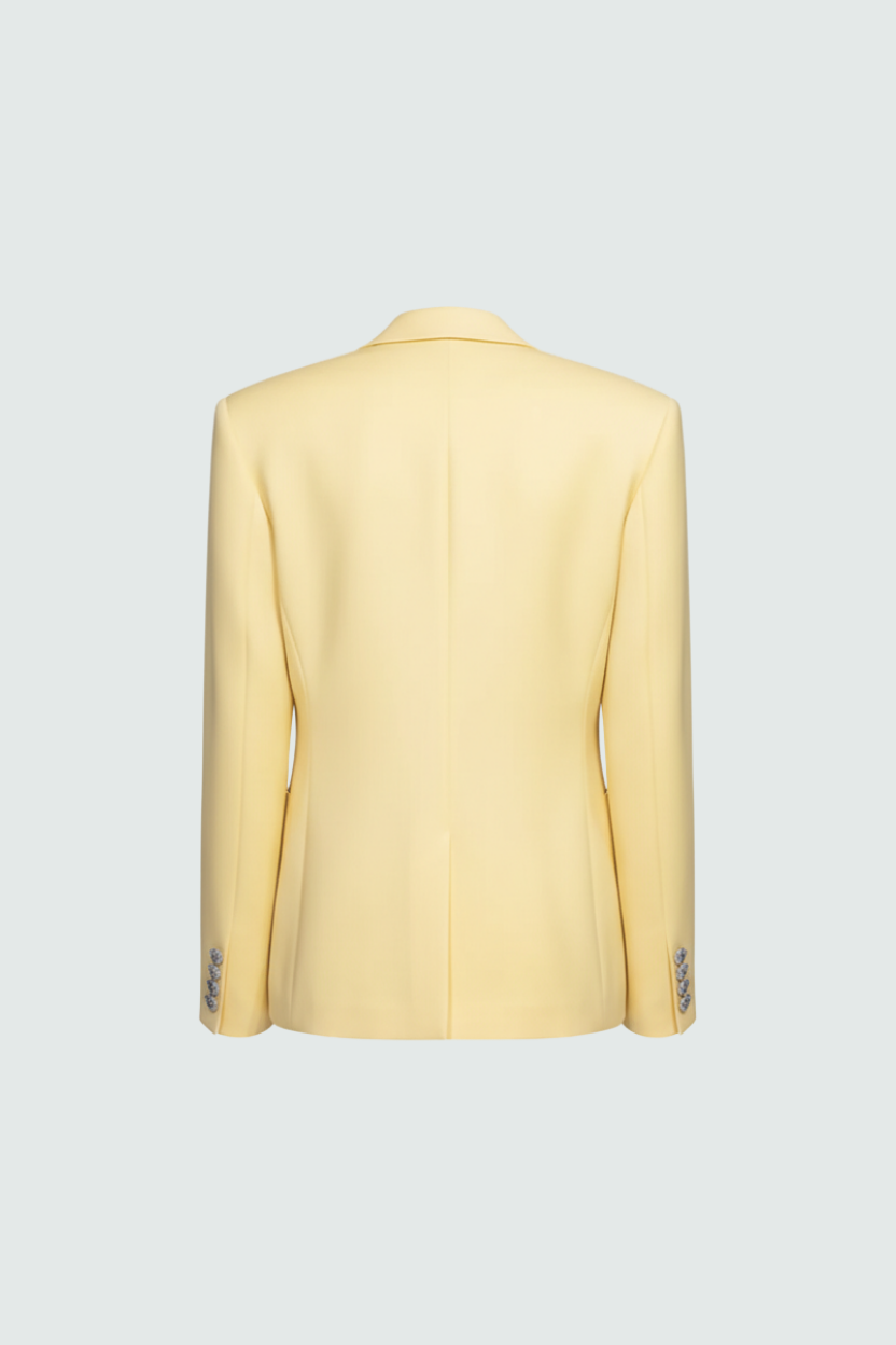 Pale Yellow Tailored Blazer with peak lapels Back view