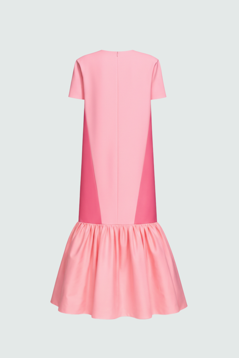 SHAO pink color block drop waist dress front view
