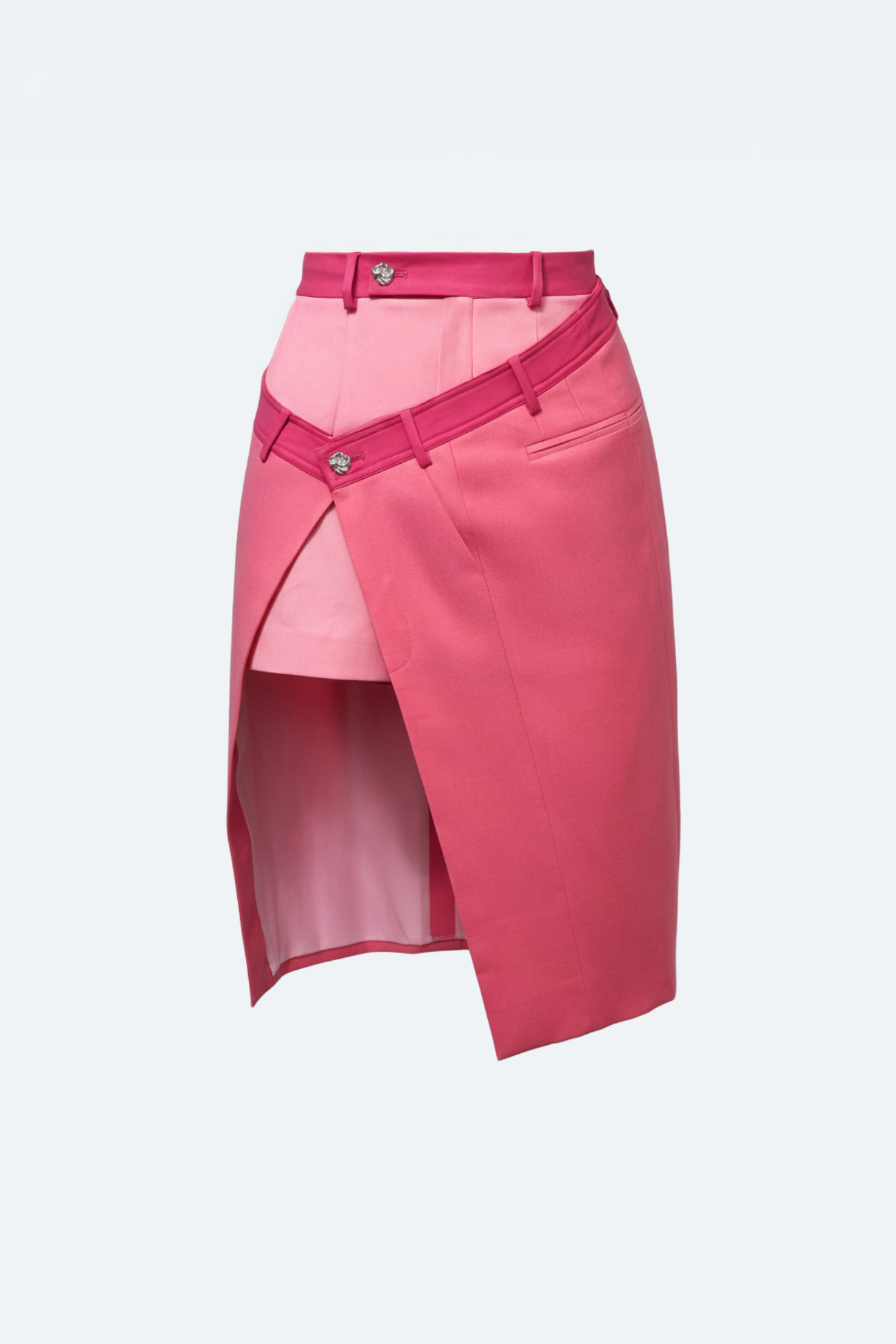 SHAO pink double-wrapped mini skirt with sculptural drape front view