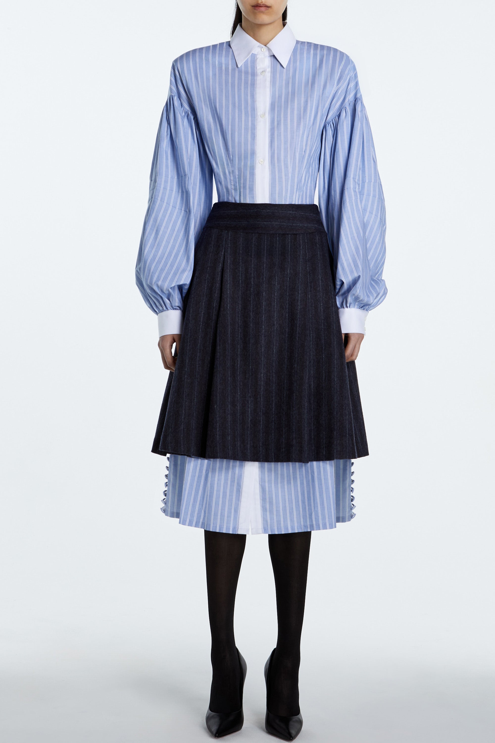 SHAO charcoal pinstripe pleated skirt front view