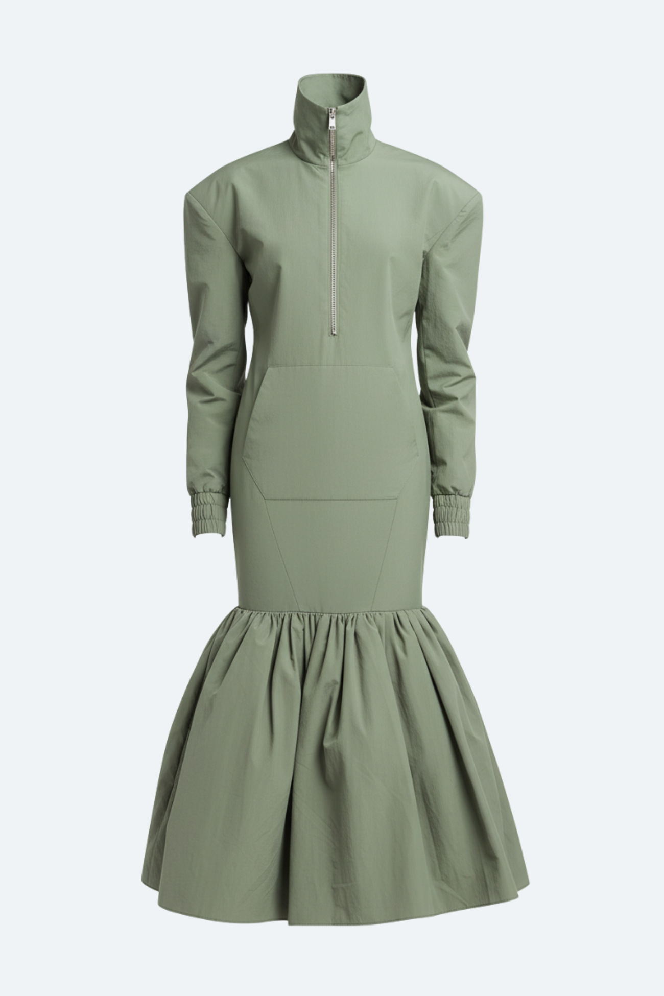 Sage green utility anorak jacket dress front view