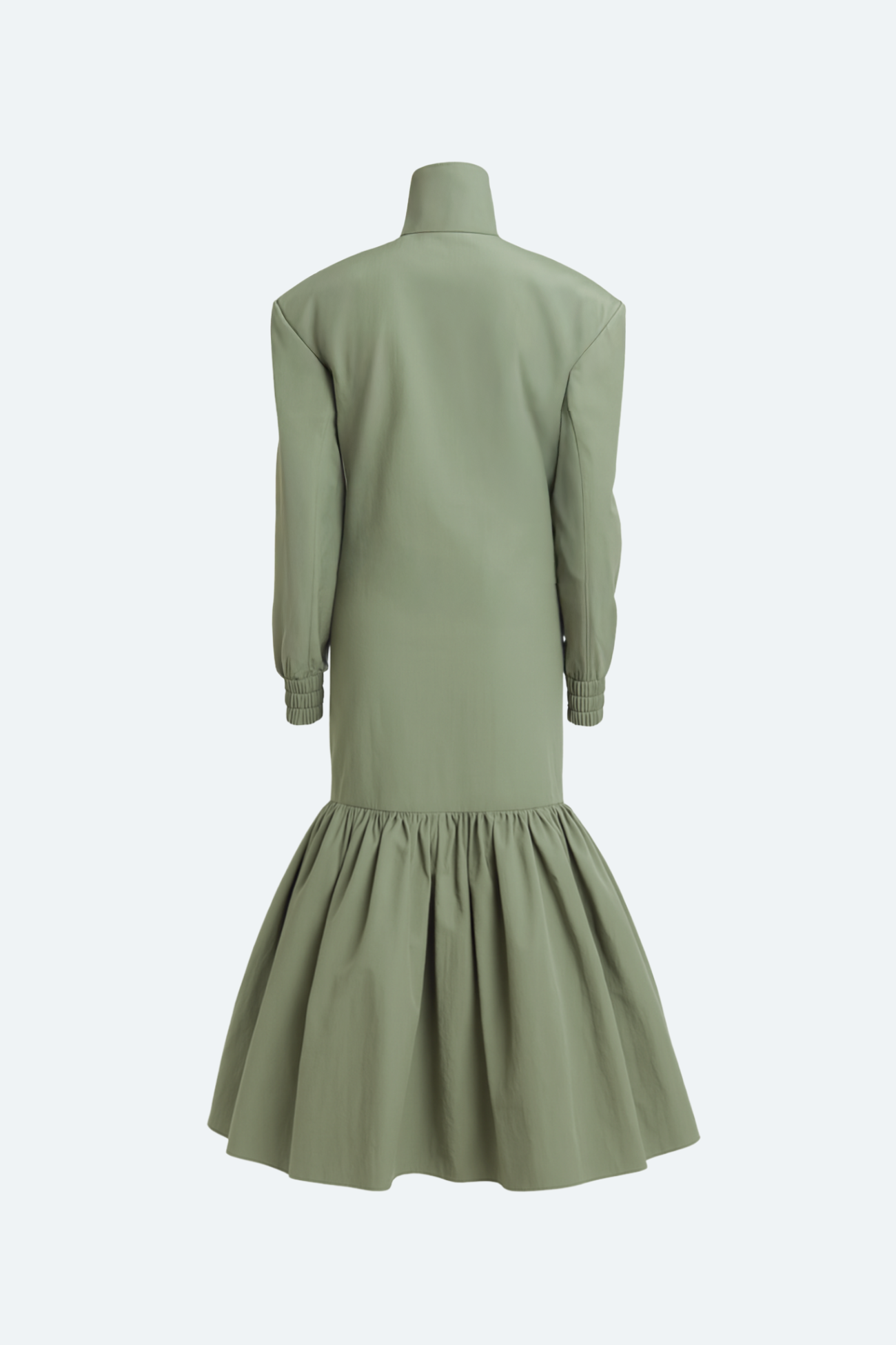 Sage green gathered hem jacket dress back view