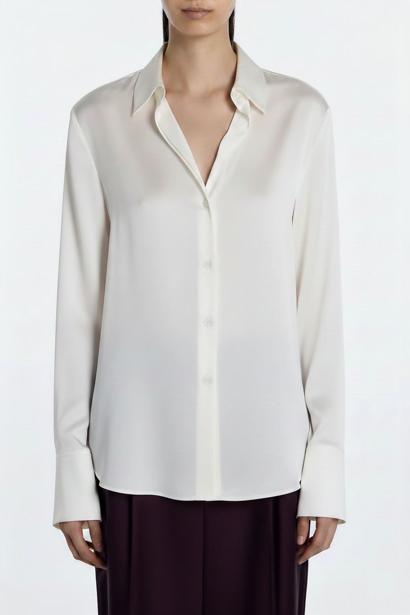 SHAO ivory silk button-front shirt front view