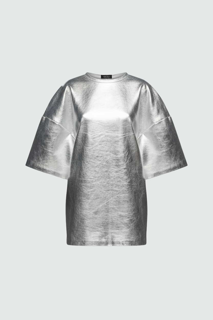 knee length dresses for ladies Silver Metallic Leather Mini Dress
