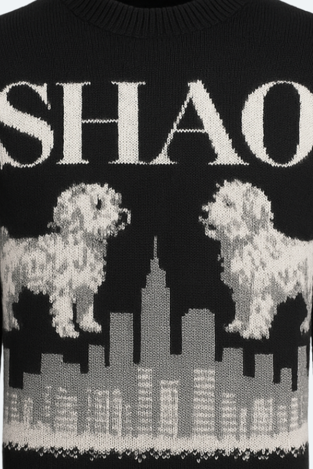 SHAO black graphic intarsia sweater cityscape detail