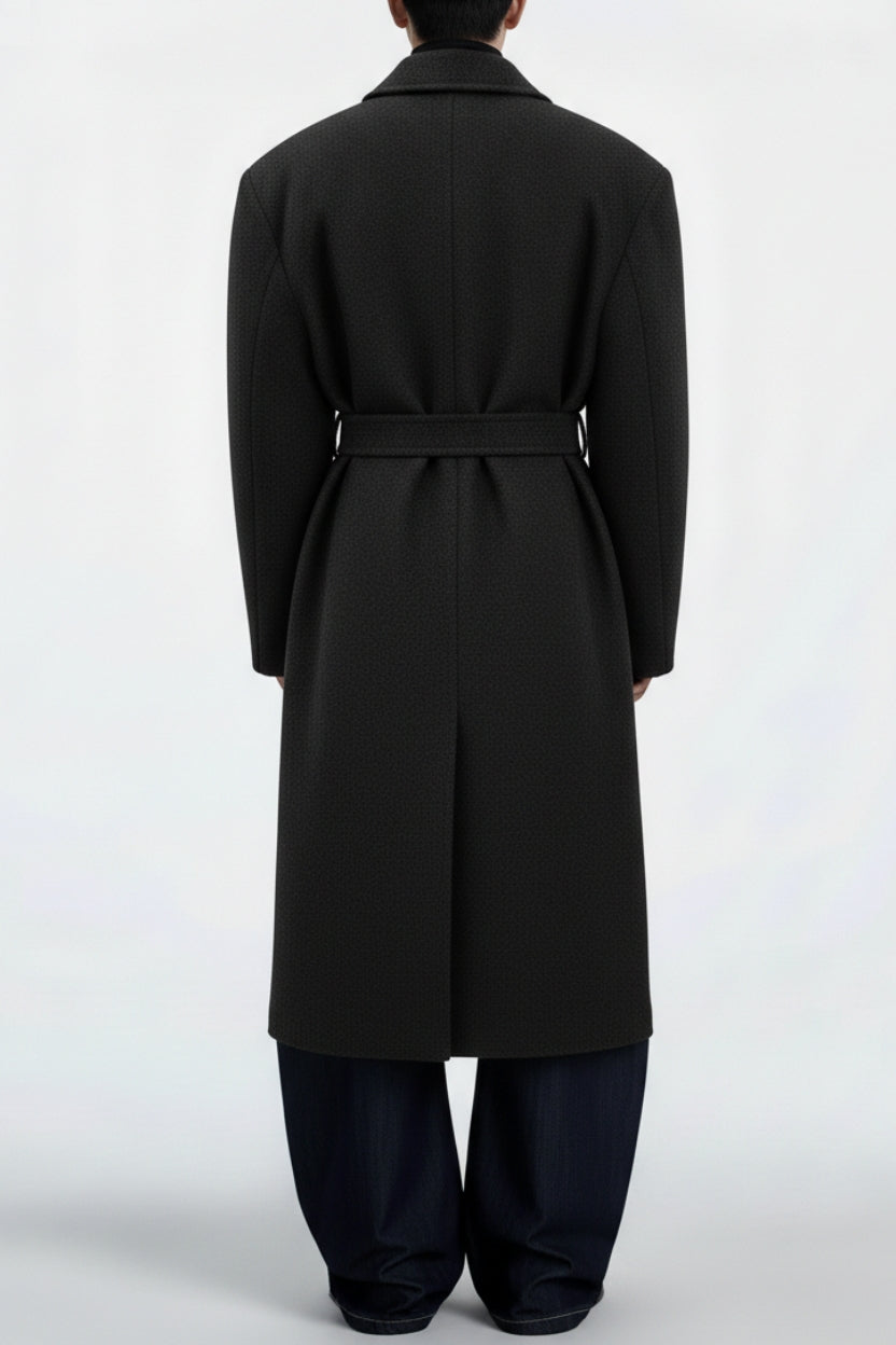 SHAO black tailored overcoat back view