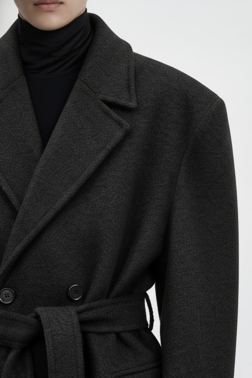 SHAO black tailored overcoat detail view