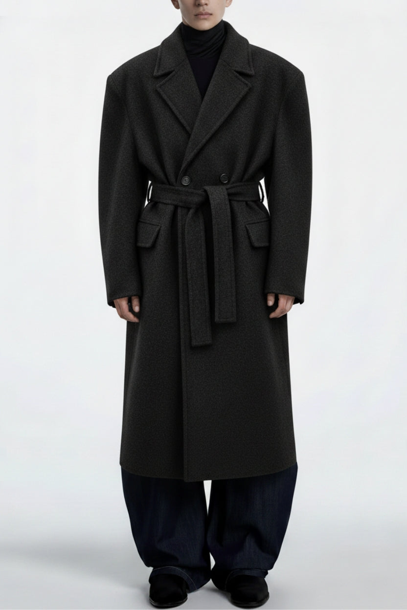SHAO black tailored overcoat front view