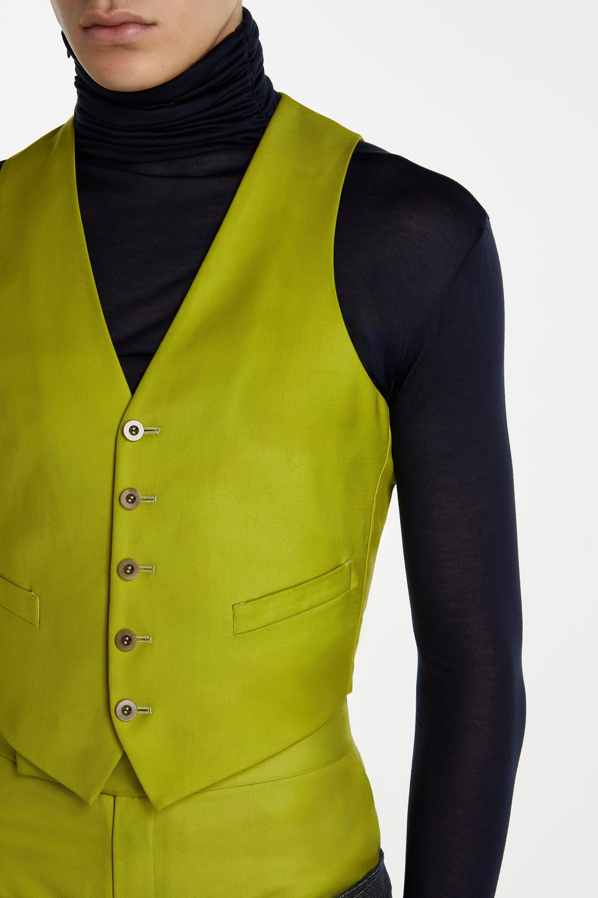 SHAO chartreuse tailored vest detail view
