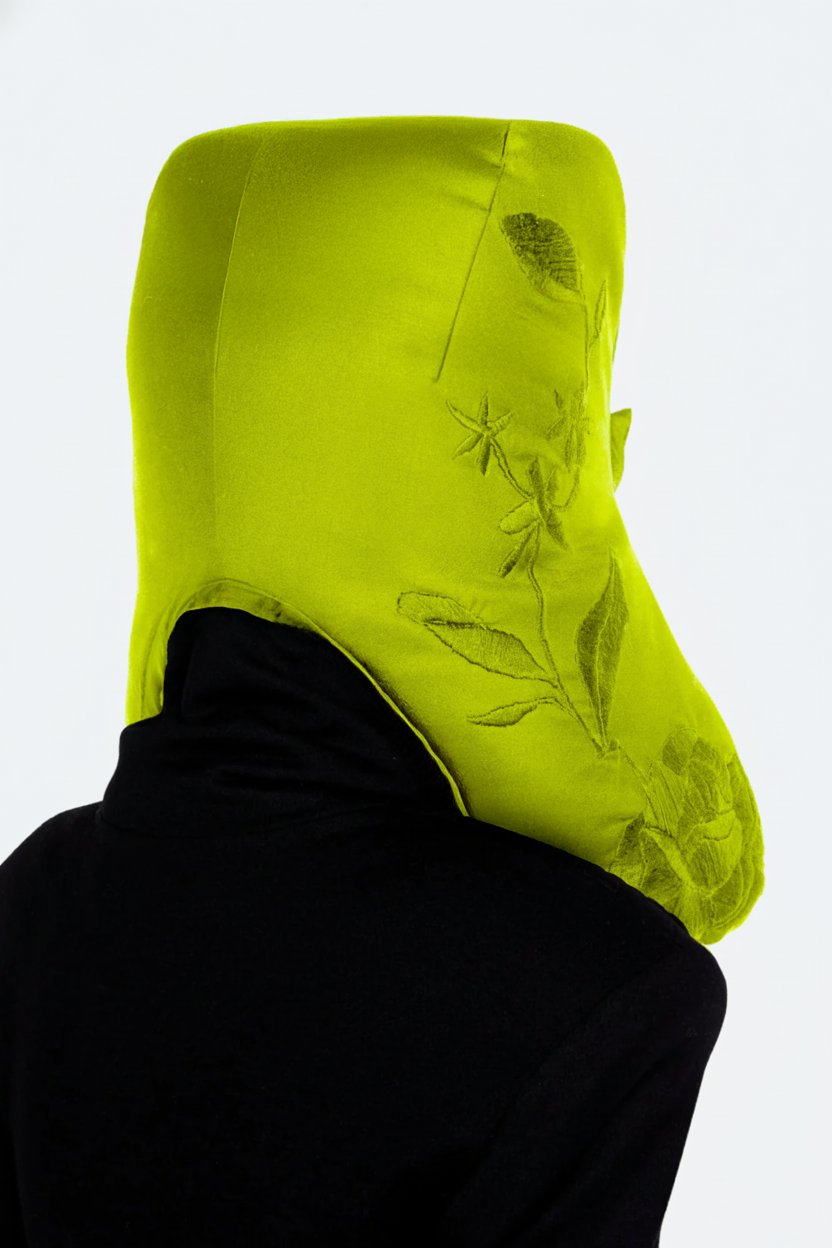 SHAO chartreuse padded trapper hat back view