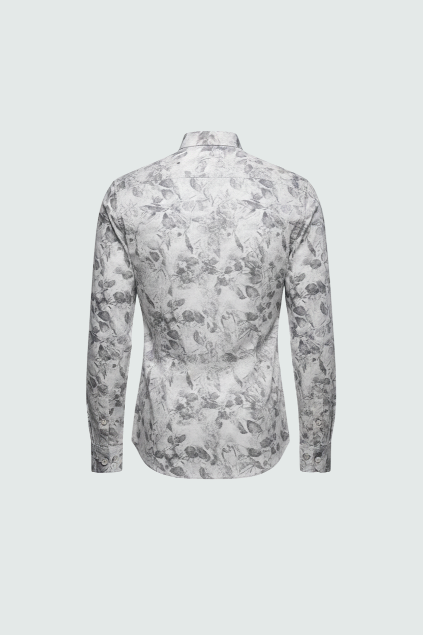 White baroque floral print long sleeve shirt back view