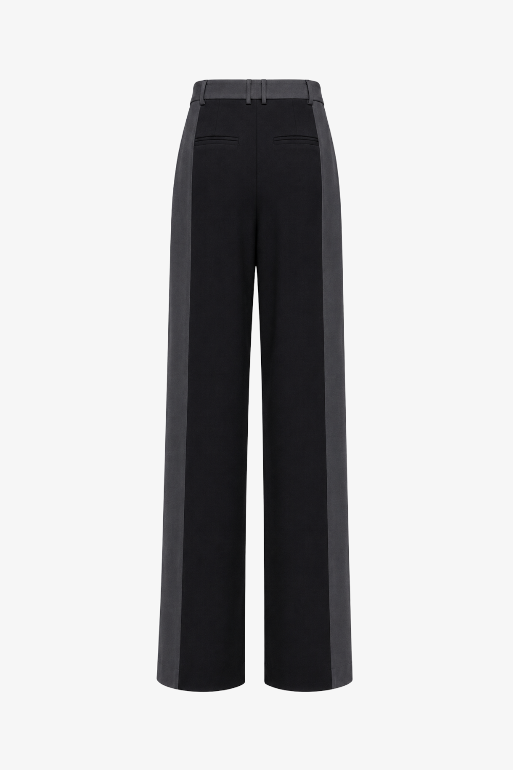 SHAO charcoal and black bi-tonal wide-leg trousers back view