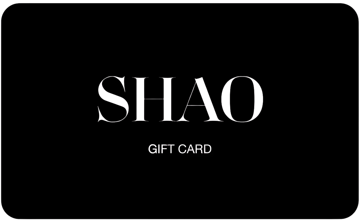 Black gift card with 'SHAO' printed on it