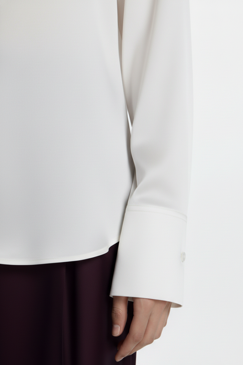SHAO ivory silk button-front shirt close sleeves view