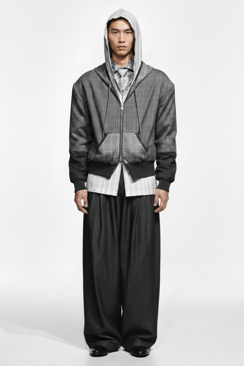 Double-Hood Panelled Bomber Jacket