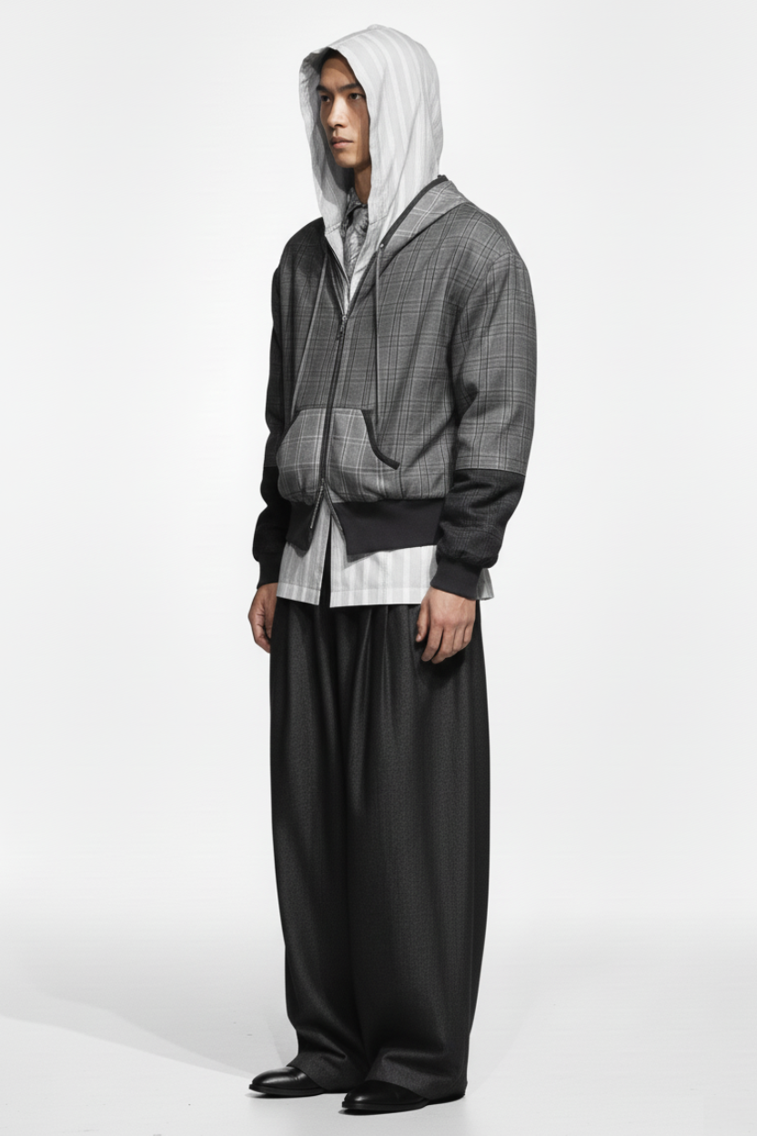 Double-Hood Panelled Bomber Jacket