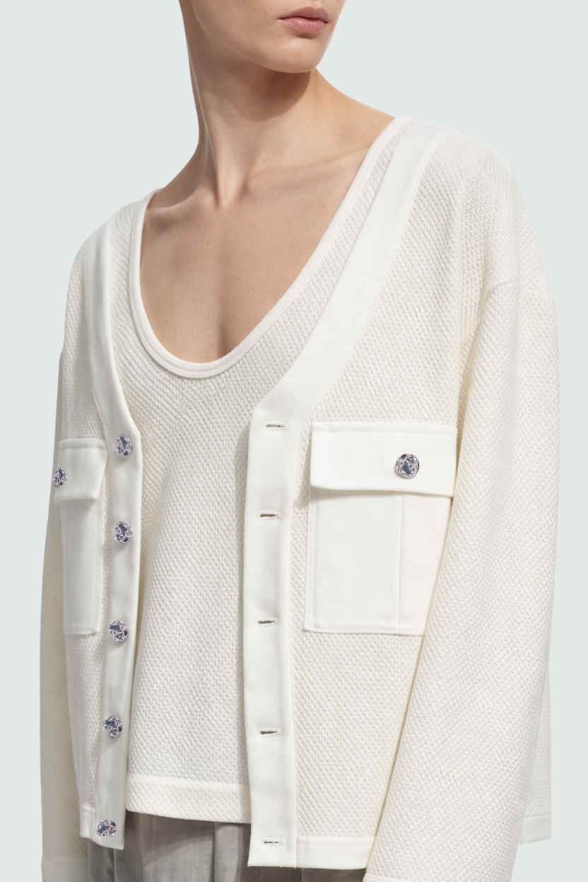 Ivory Textured Cropped Cardigan Twinset