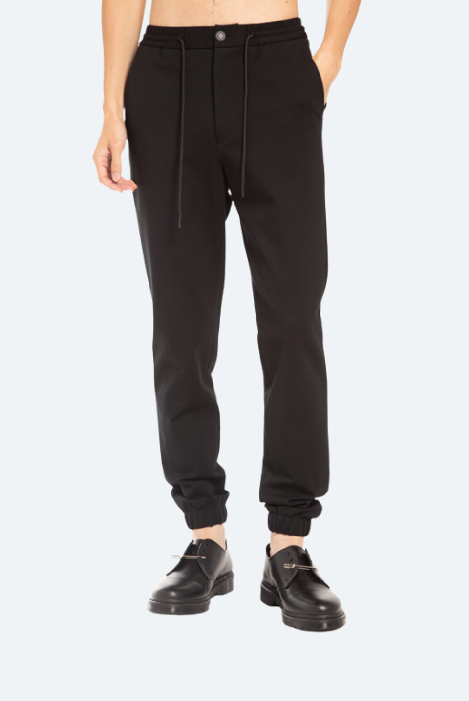 SHAO black wool skinny tailored jogger front view