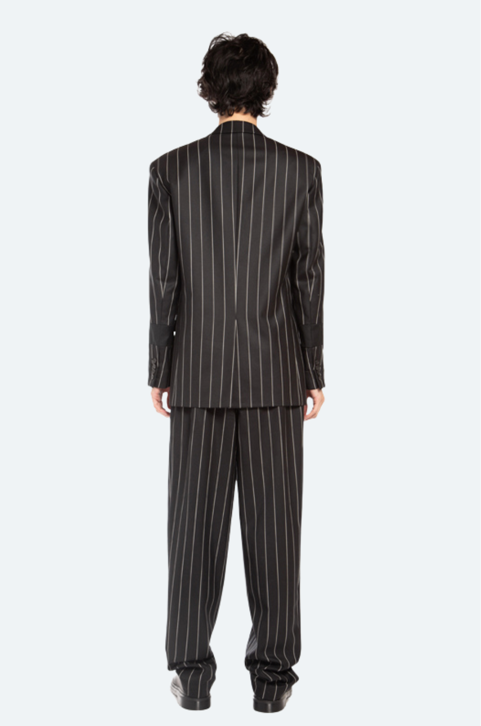 SHAO black pinstripe double-pleated tailored trouser back view
