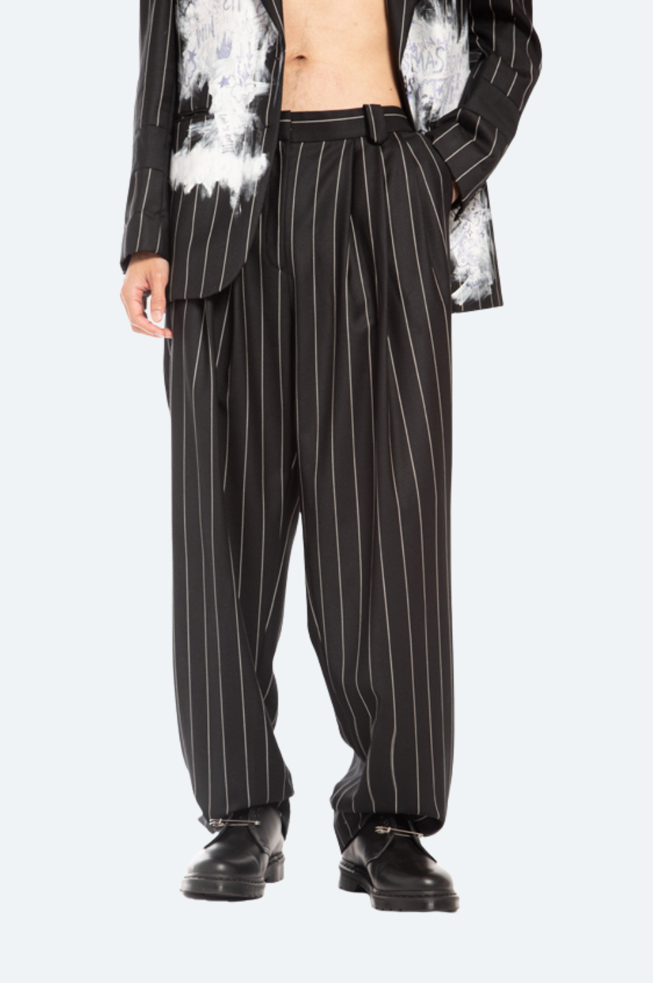 SHAO black pinstripe double-pleated tailored trouser front view