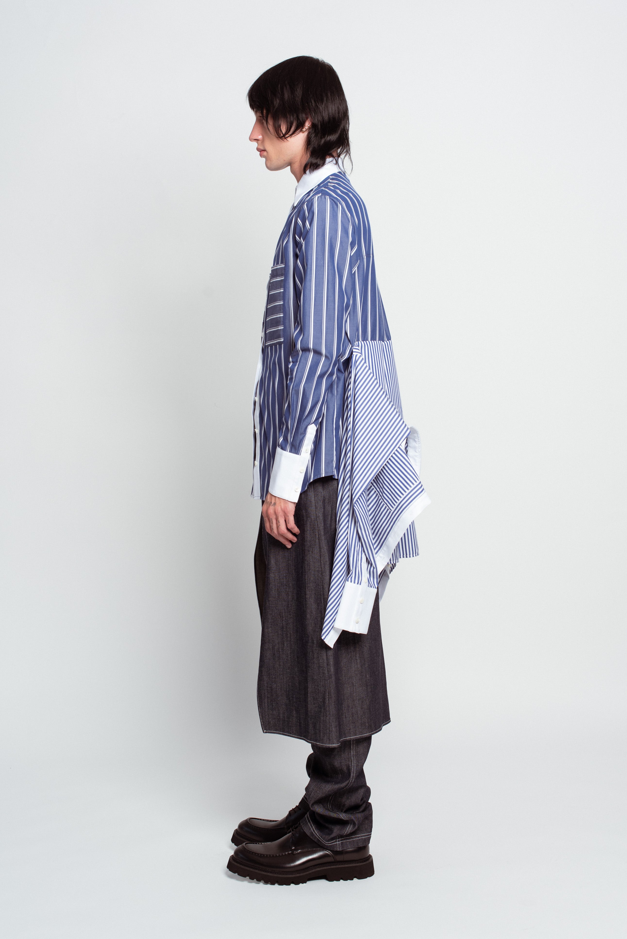 Blue Pinstripe Layered Shirt – Attached Back Construction