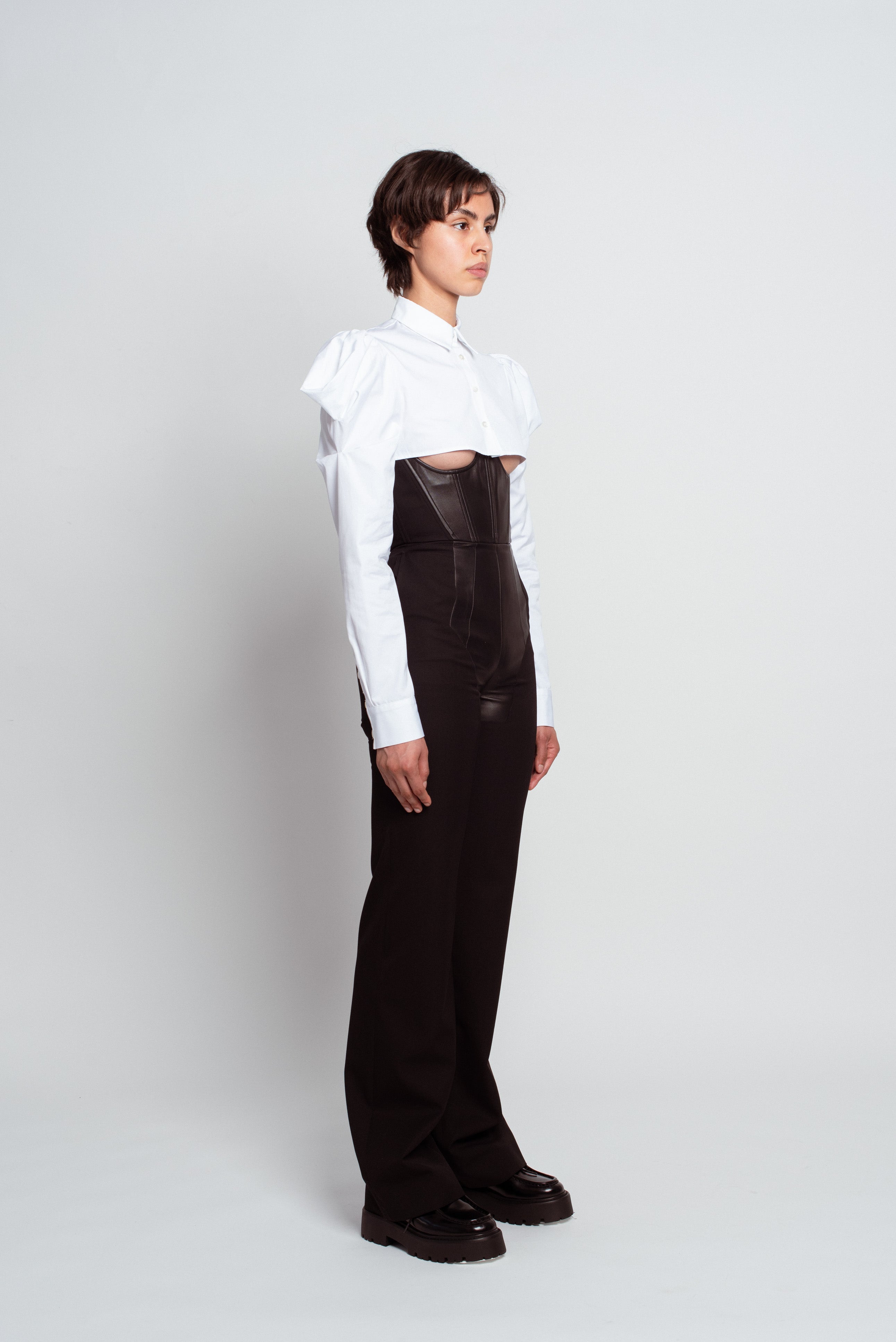 White Cropped Puff Sleeve Shirt