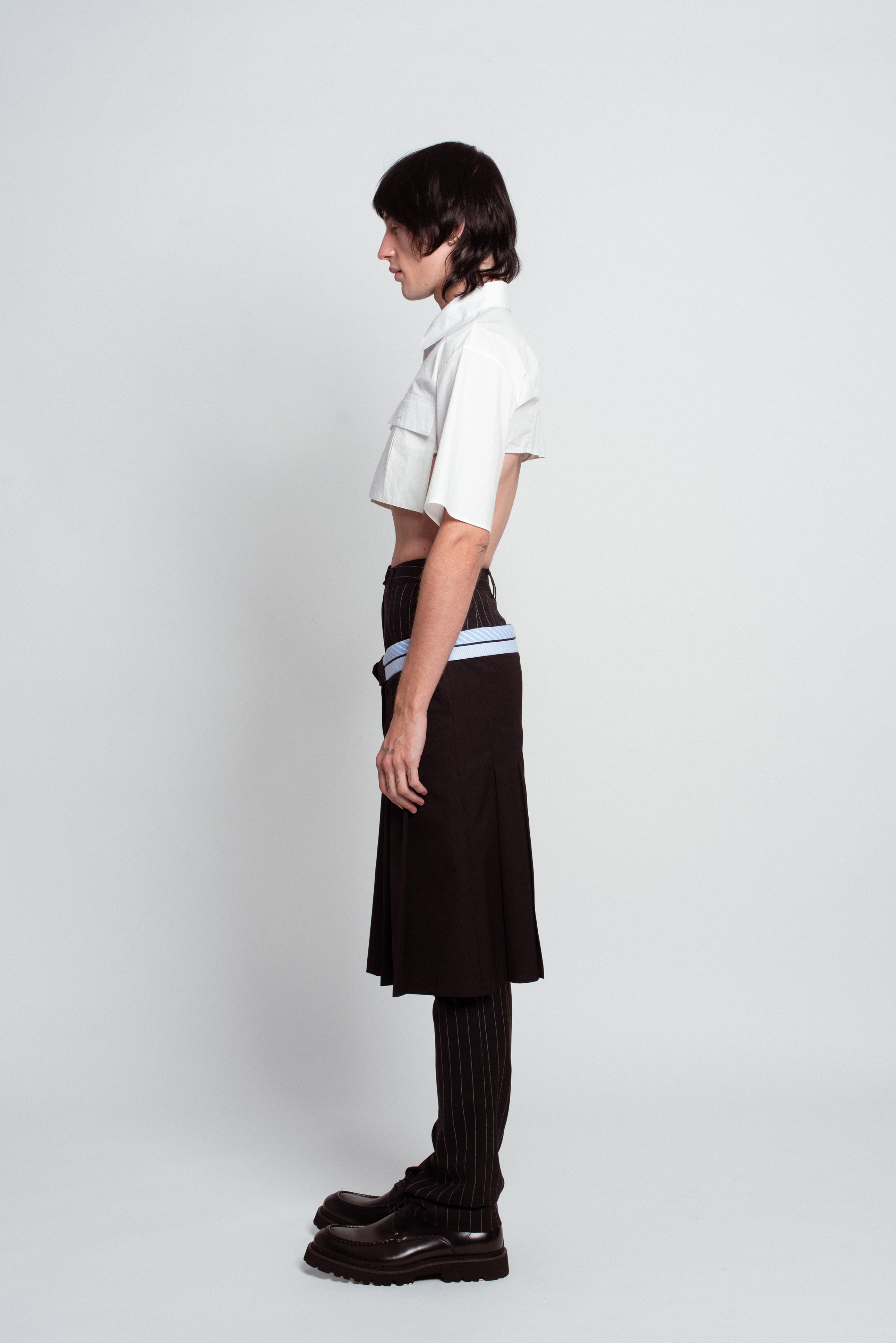 White Cropped Utility Shirt