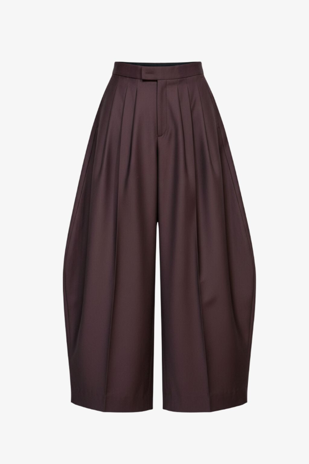 Wool Barrel Pleated Trousers - Burgundy
