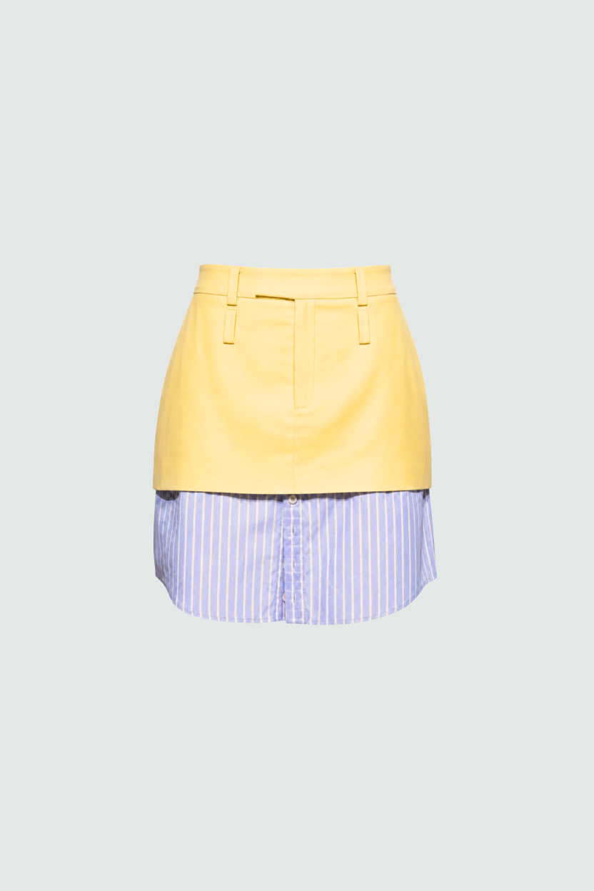 Yellow Layered Mini Skirt with Striped Underlay