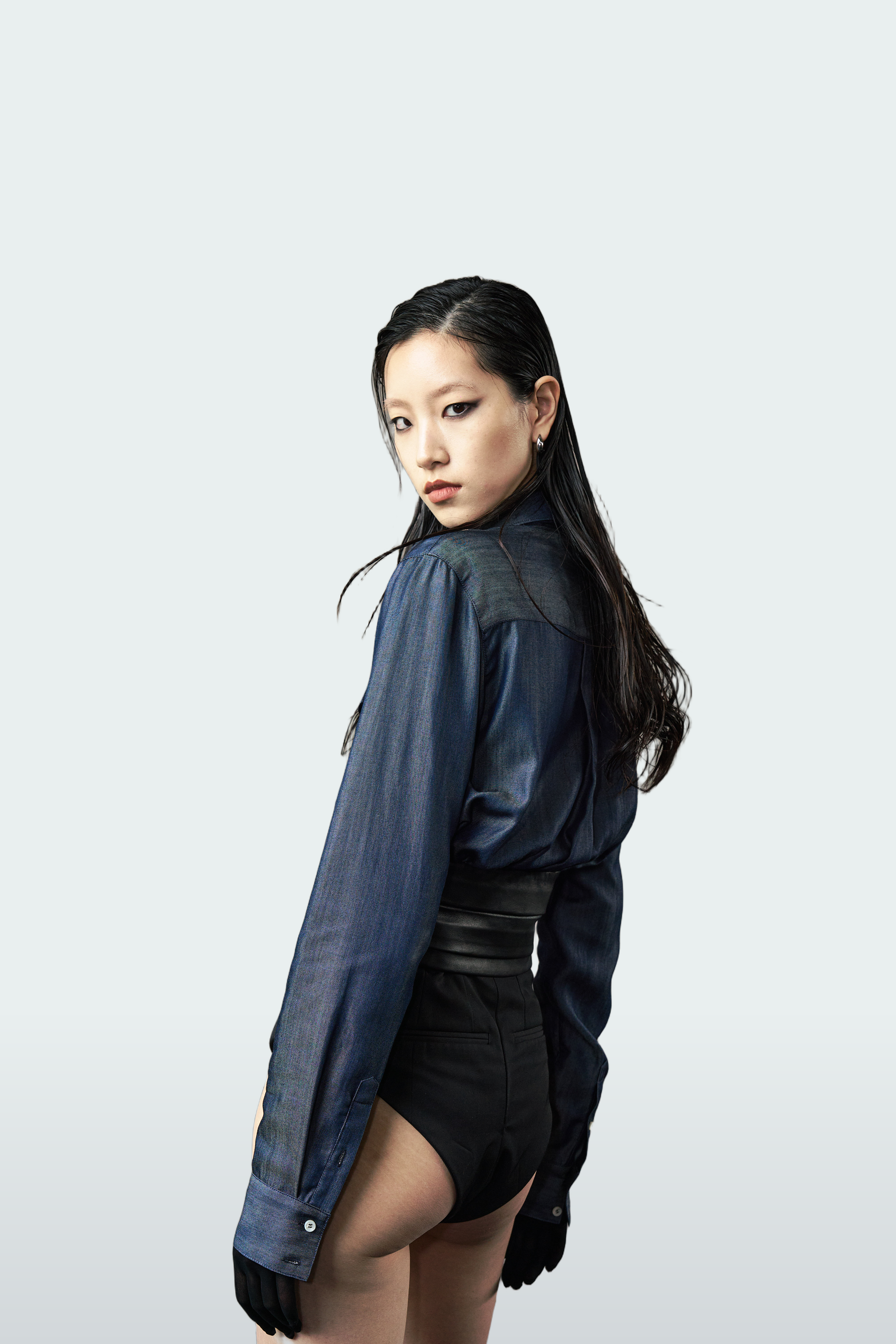 Midnight Blue Shirt with Leather Waistband