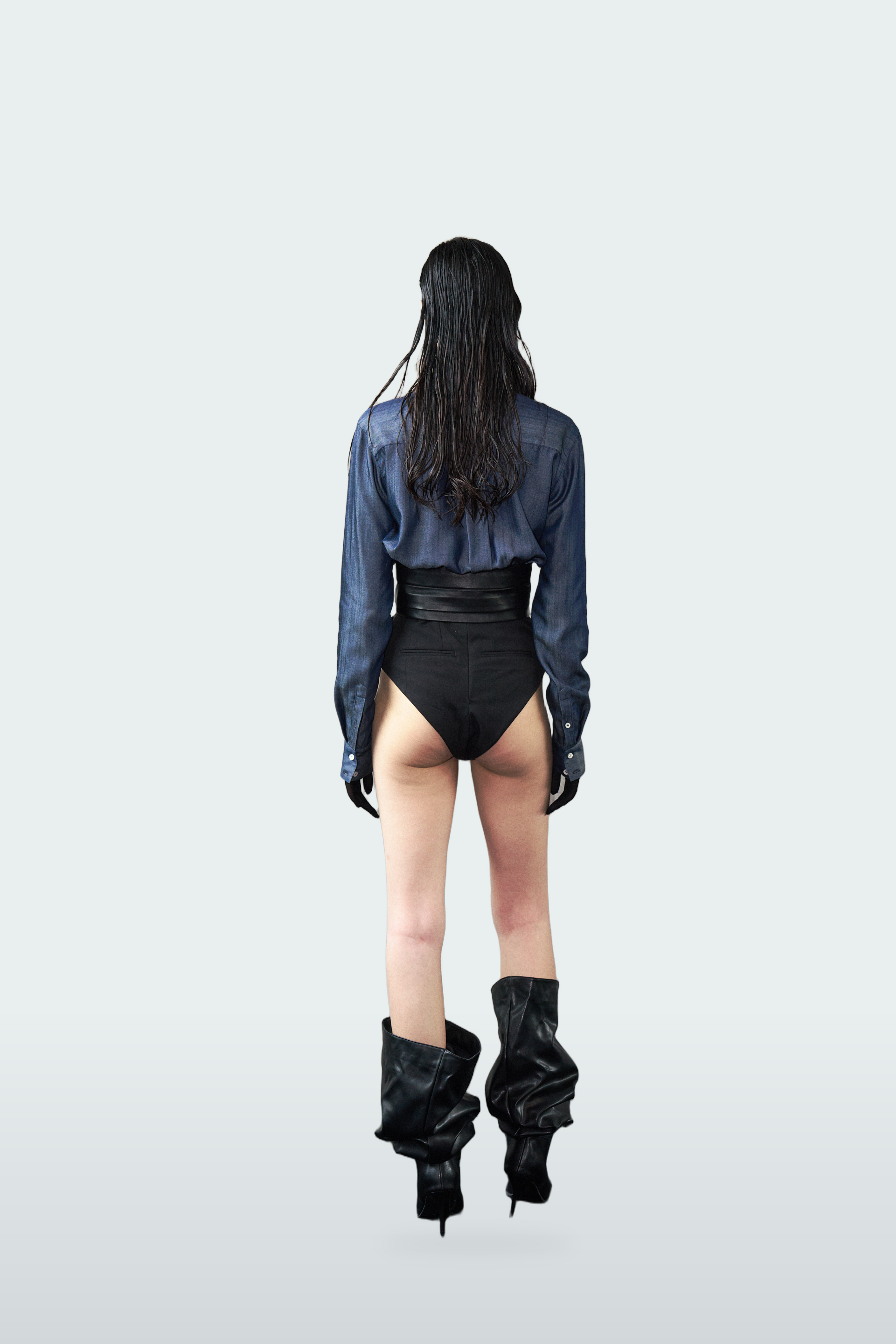 Midnight Blue Shirt with Leather Waistband