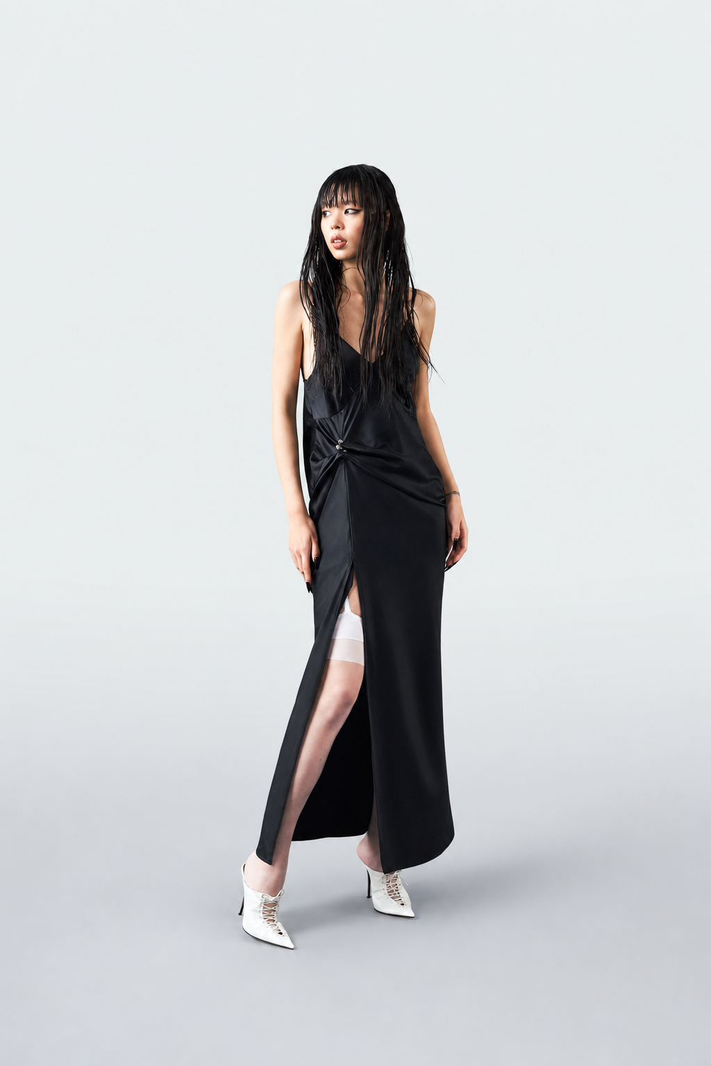 Pierced Cowlback Slip Dress