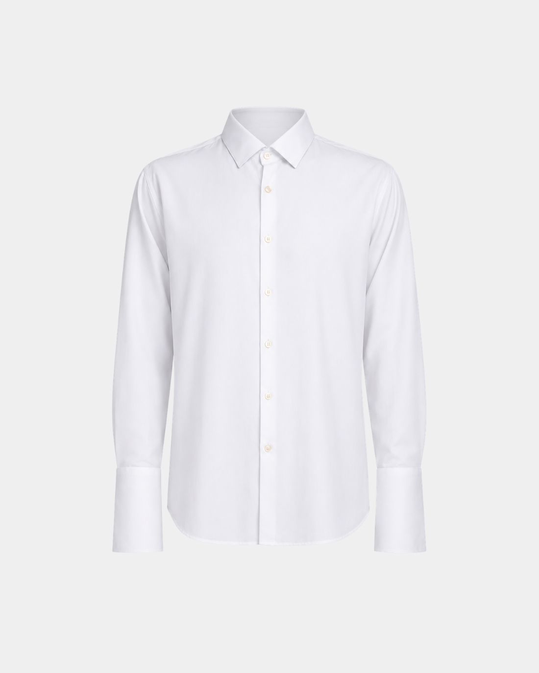 Front view of White Classic Button-Down Shirt featuring crisp collar, tailored fit, long sleeves with extended cuffs, and refined button detailing, embodying SHAO New York bespoke tailoring and luxury designer fashion.