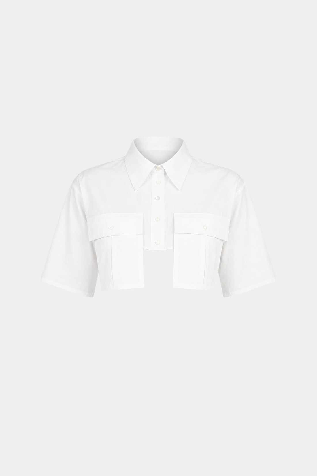 White Cropped Utility Shirt
