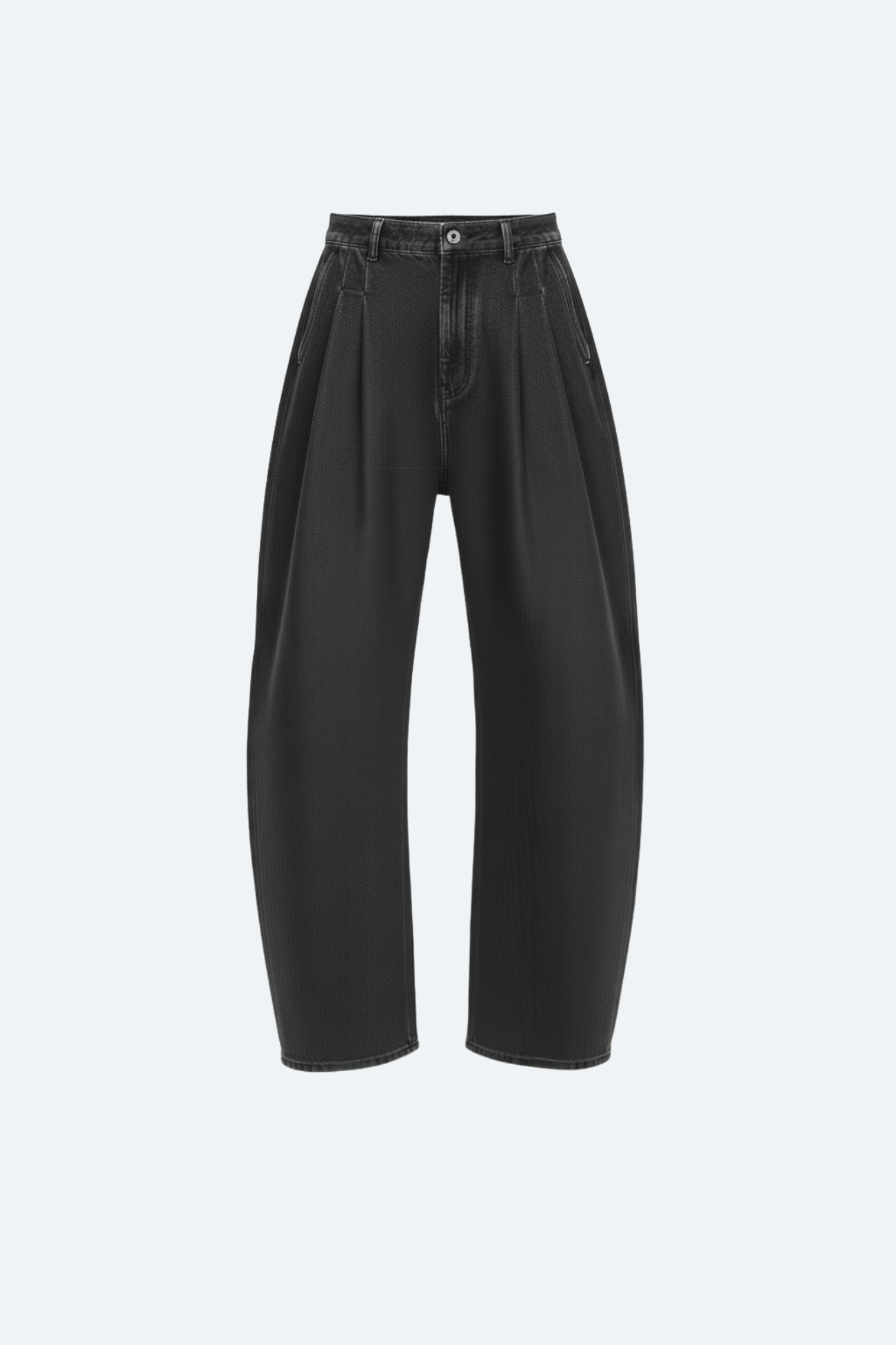 Dark Grey Barrel-Leg Pleated Denim Trouser