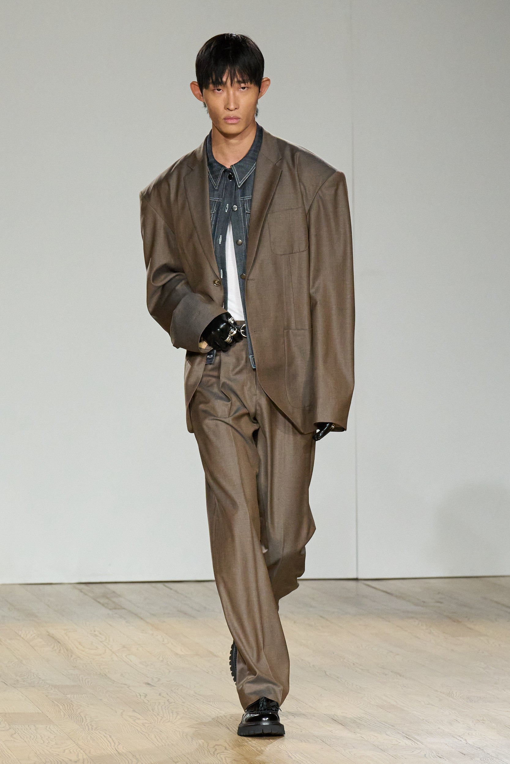 Taupe Pleated Wide-Leg Trousers