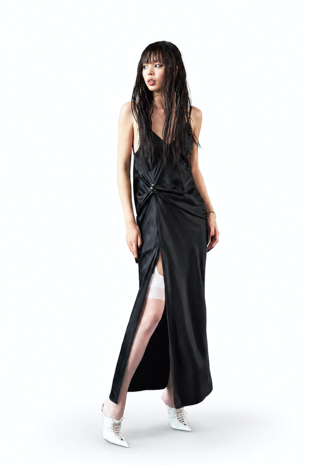 Pierced Cowlback Slip Dress