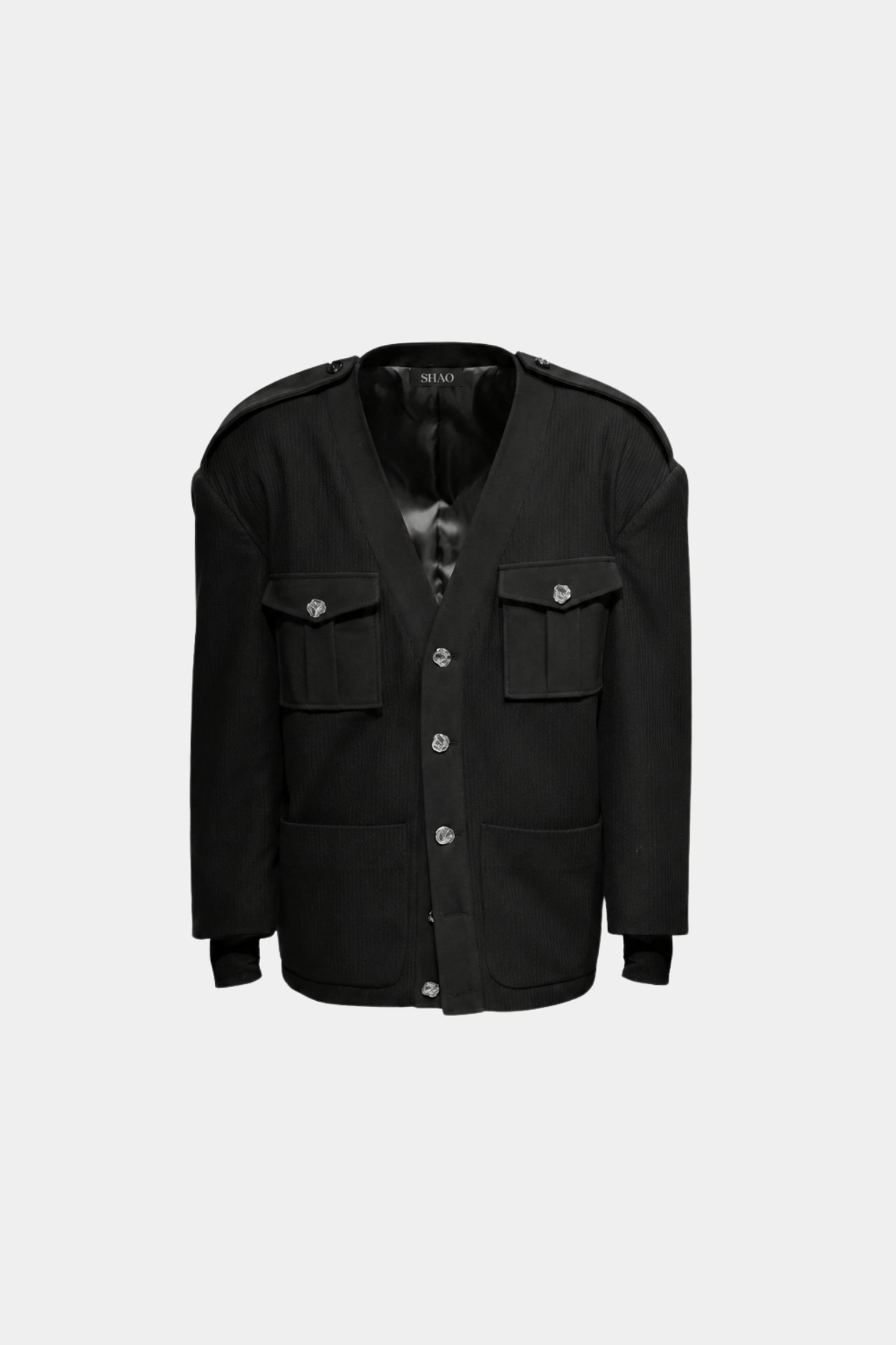 Black Military-Style Utility Cardigan