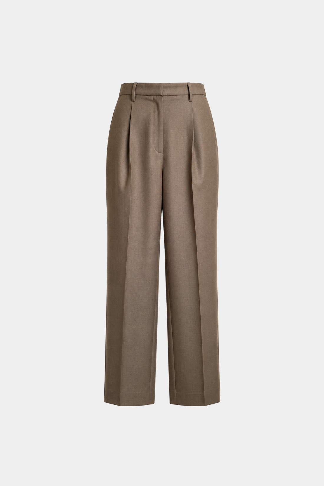 Taupe Pleated Wide-Leg Trousers
