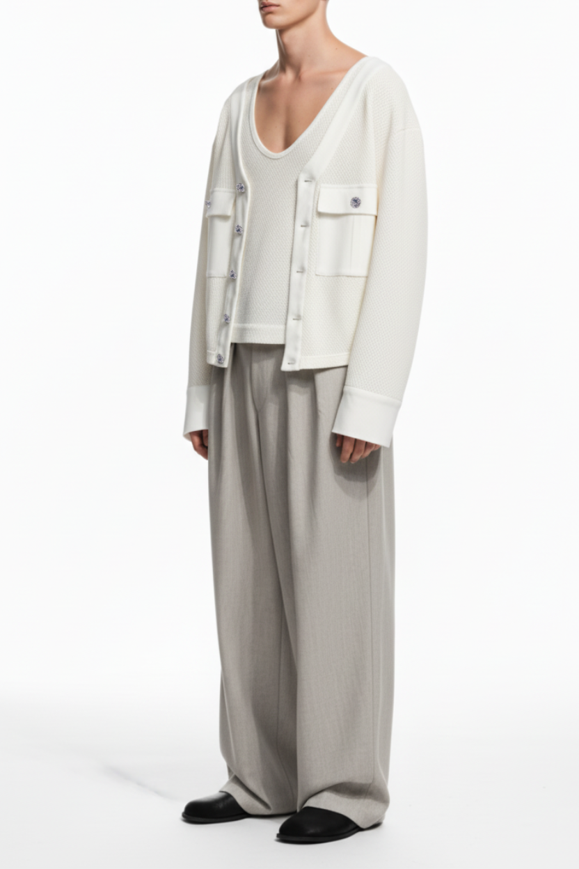 Ivory Textured Cropped Cardigan Twinset