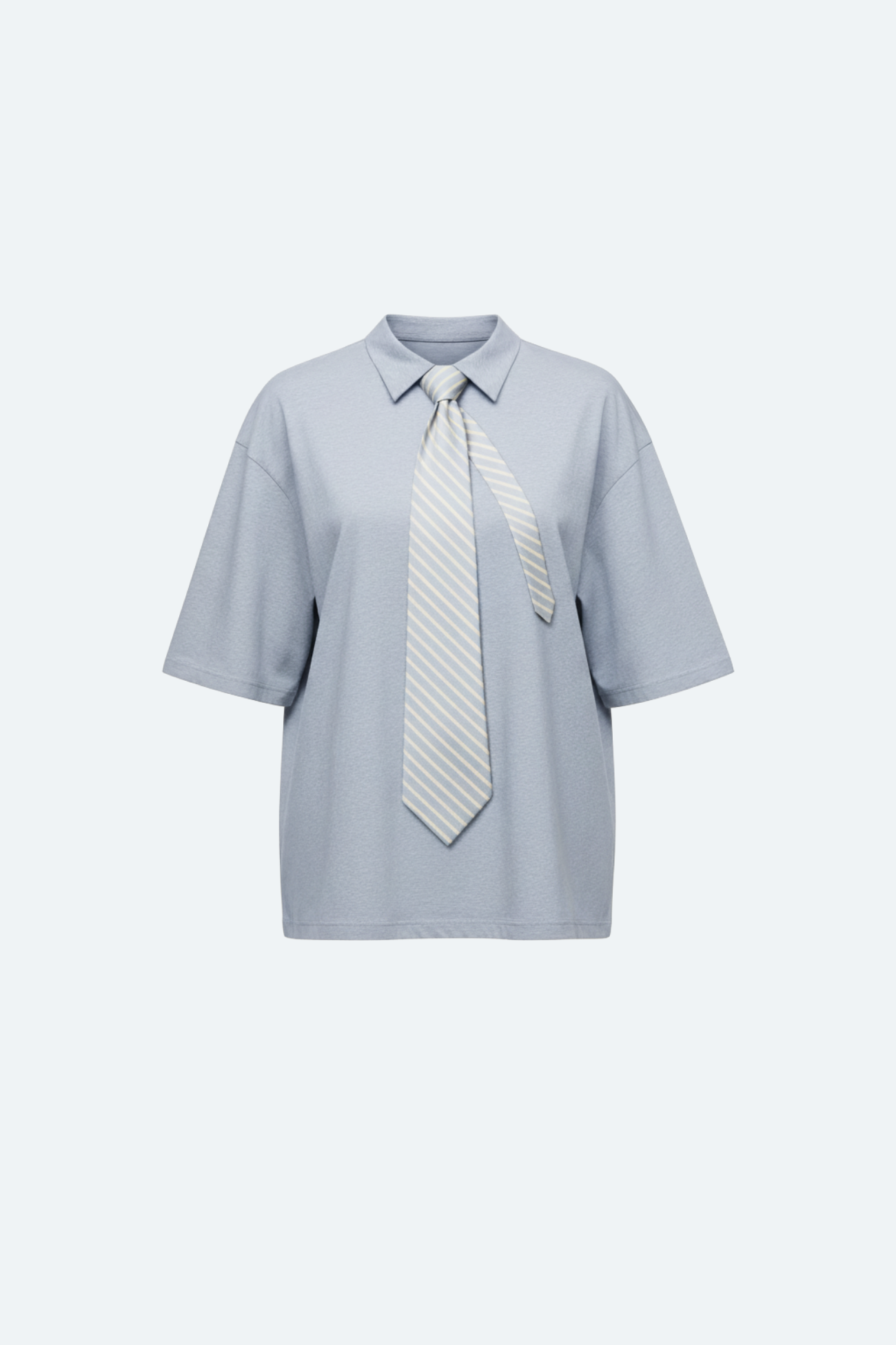 Blue Oversized Shirt with Printed Striped Tie