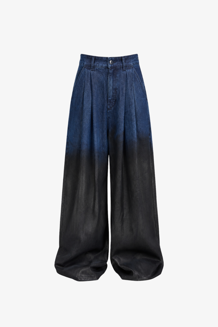 Ombre Coated Pleated Denim Jeans