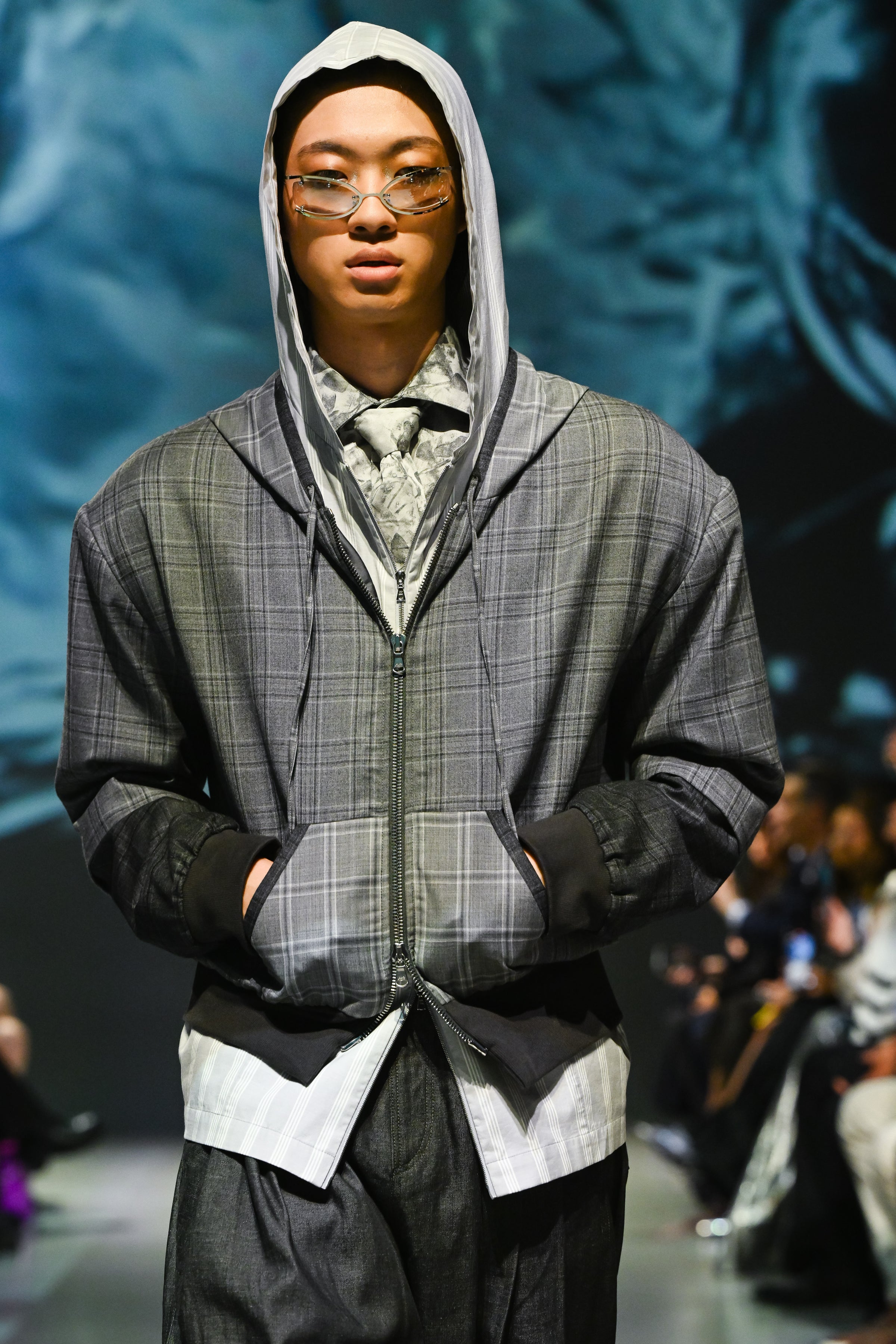 Double-Hood Panelled Bomber Jacket