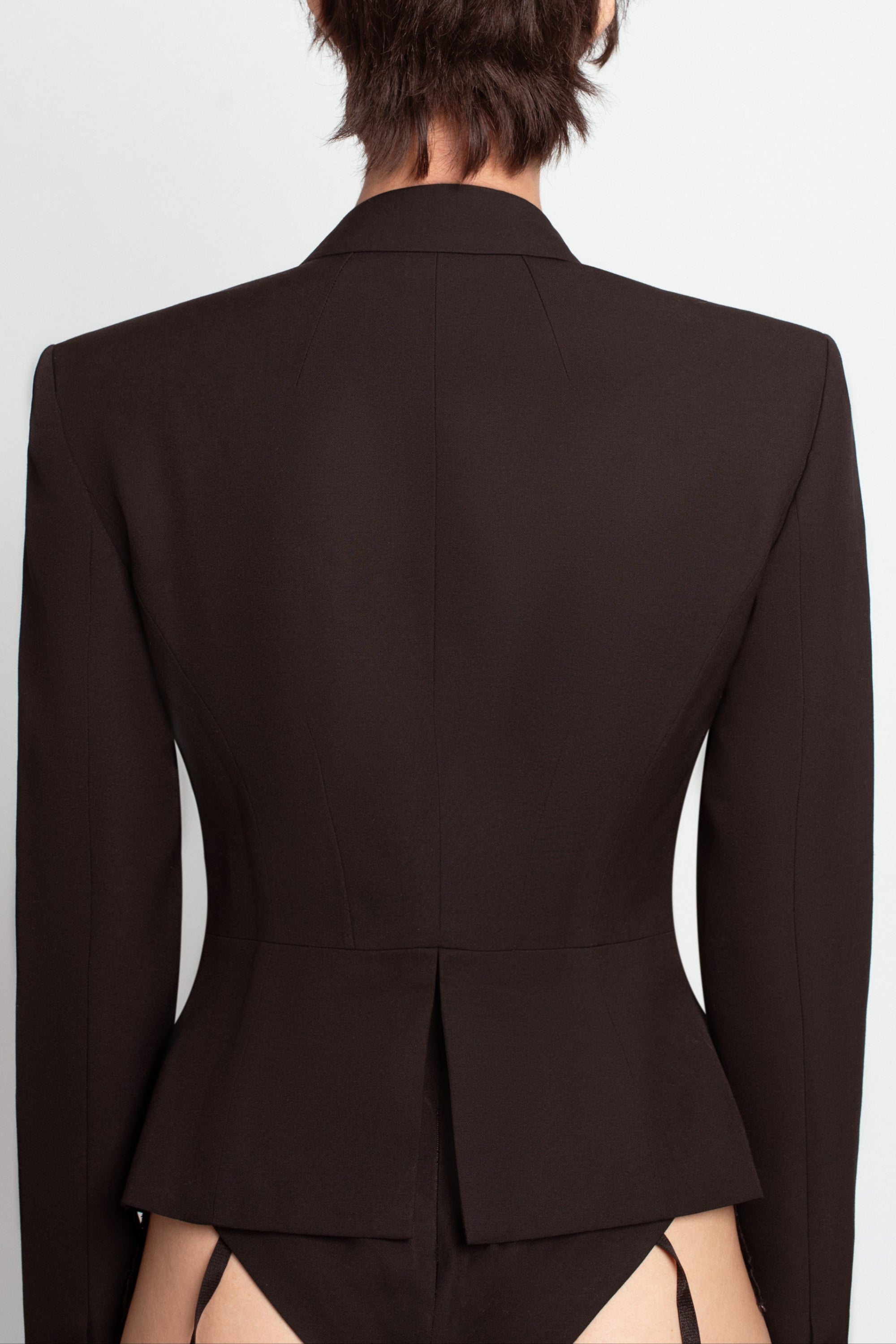 Jet Black Crystal Cropped Jacket – Deep V Silhouette