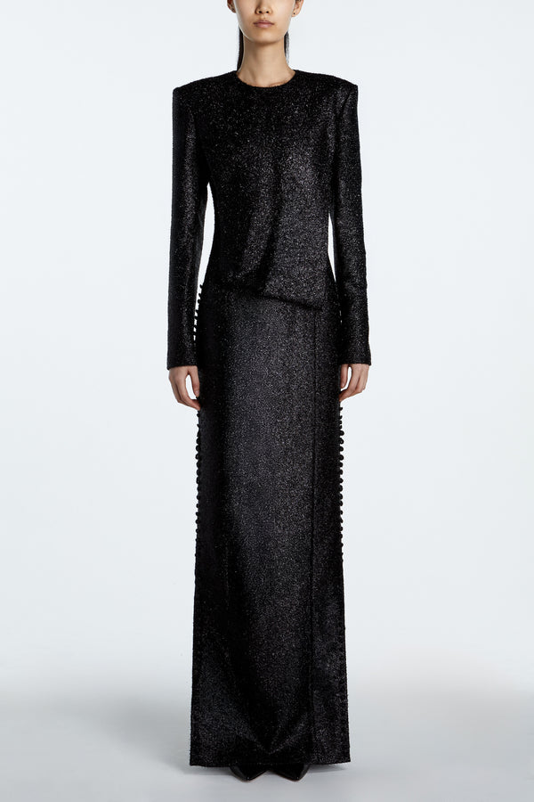 Black Tinsel and Wool Evening Gown - Straight Silhouette