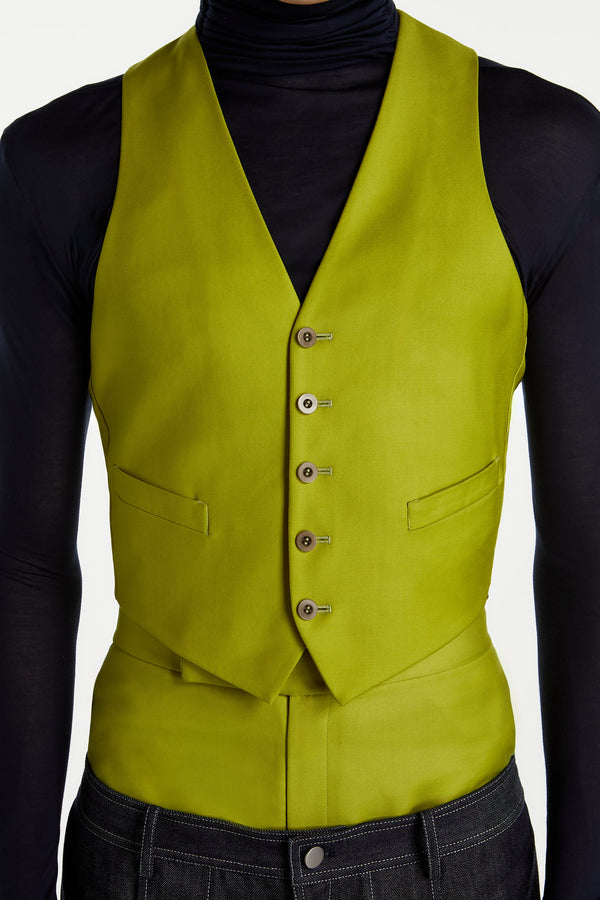 Chartreuse Button Vest – Structured Tailored Silhouette