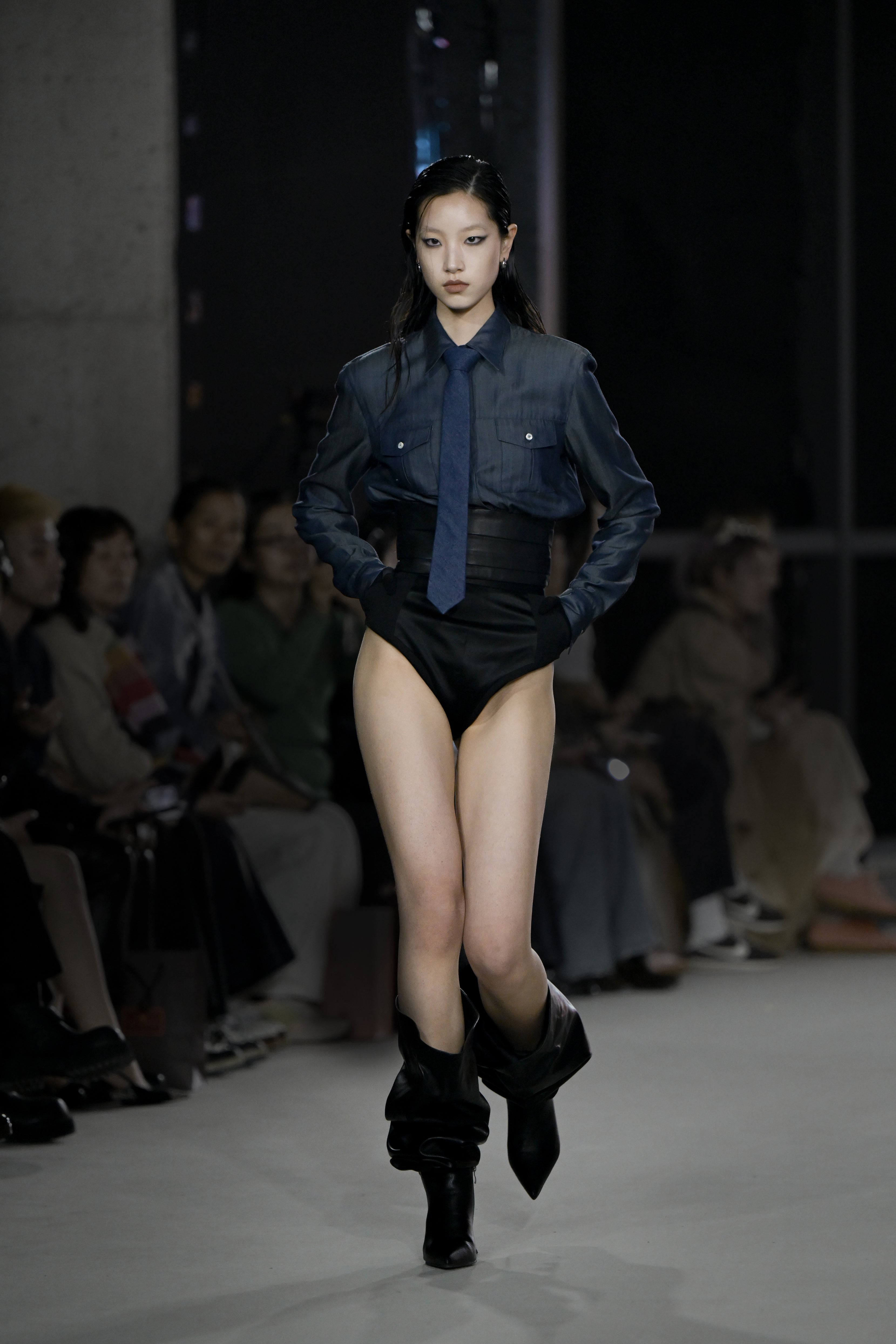 Midnight Blue Shirt with Leather Waistband