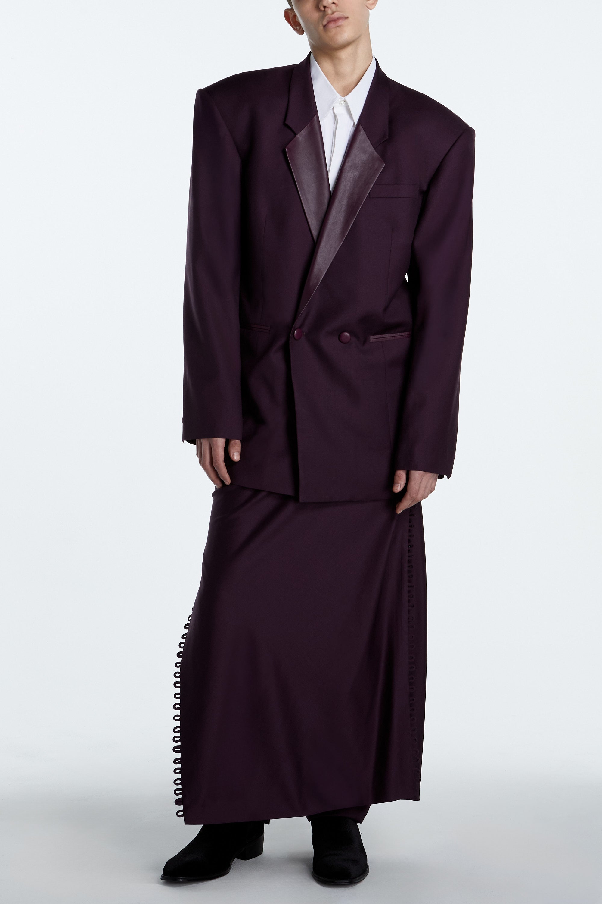 SHAO aubergine oversized boxy blazer with clean back construction