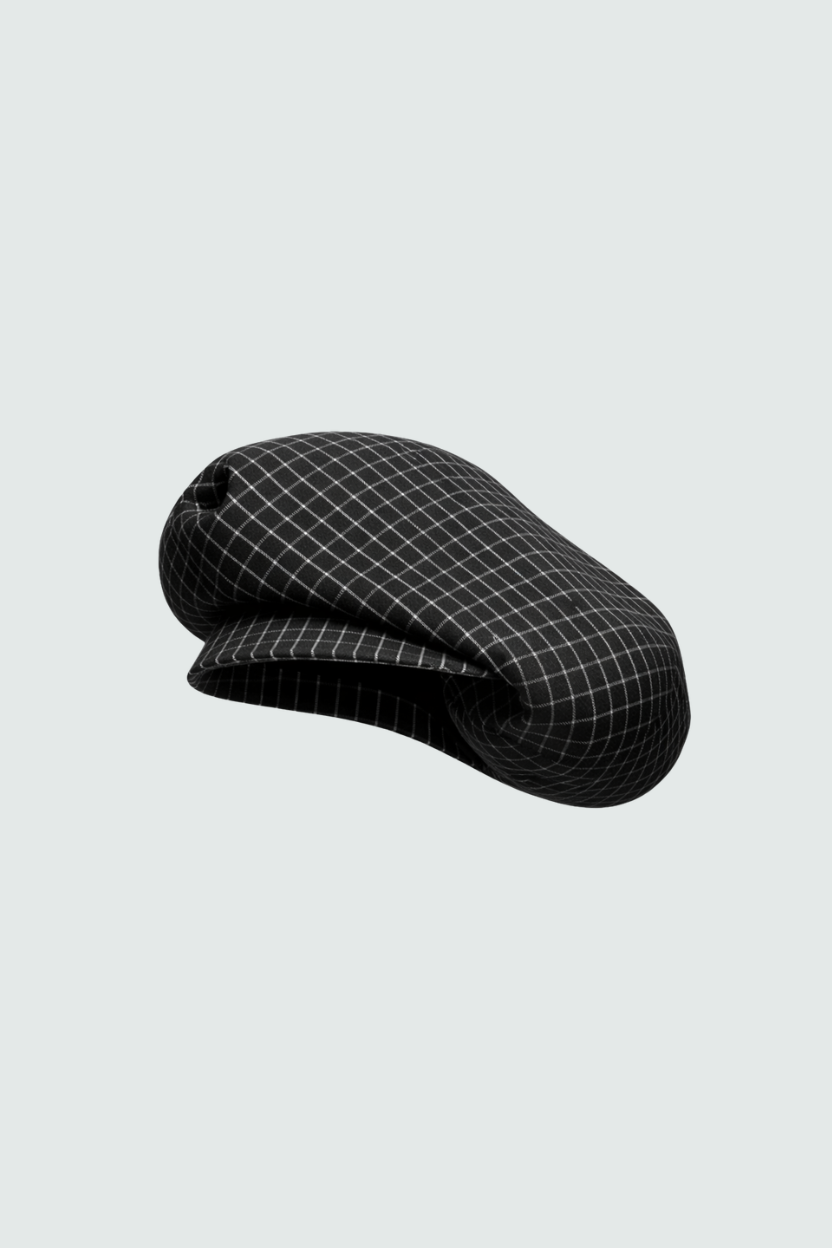 SHAO black grid pattern flat cap side profile